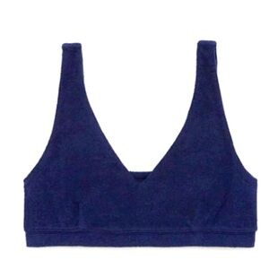 Aerie Offline Recharge Navy Blue Towel Terry Cloth V-Neck Lounge Bra Size L NWOT